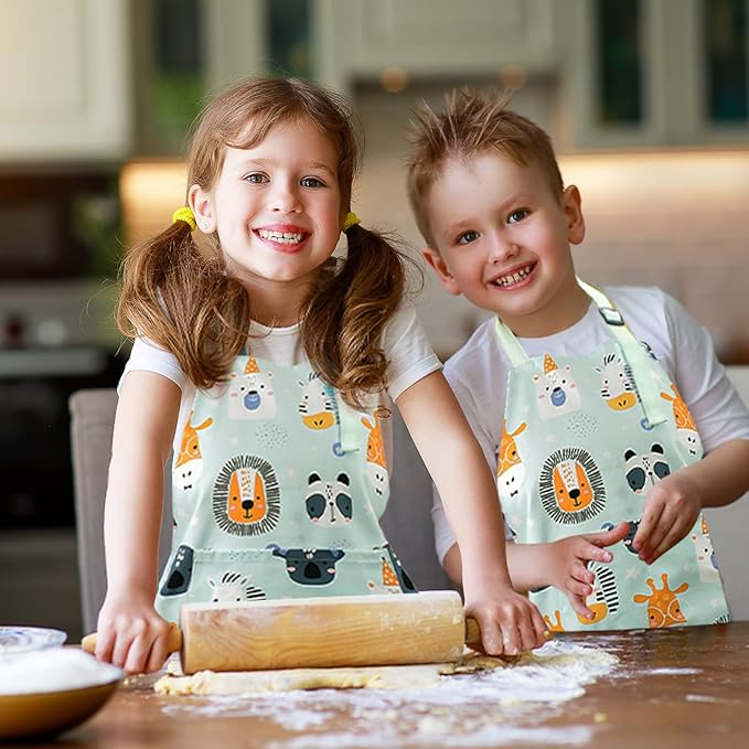 Kids Apron Adjustable Strap for Boys and Girls 100% Cotton, Toddler Chef Apron with Pocket for Kitchen Cooking