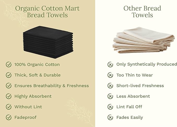 Organic Cotton Black Tea Towels - 100% Cotton, 10-Pack, Reusable and Washable Black Flour Sack Towels for Kitchen - Extra Large 27"x27", Durable Dish Towels with Hanging Loop