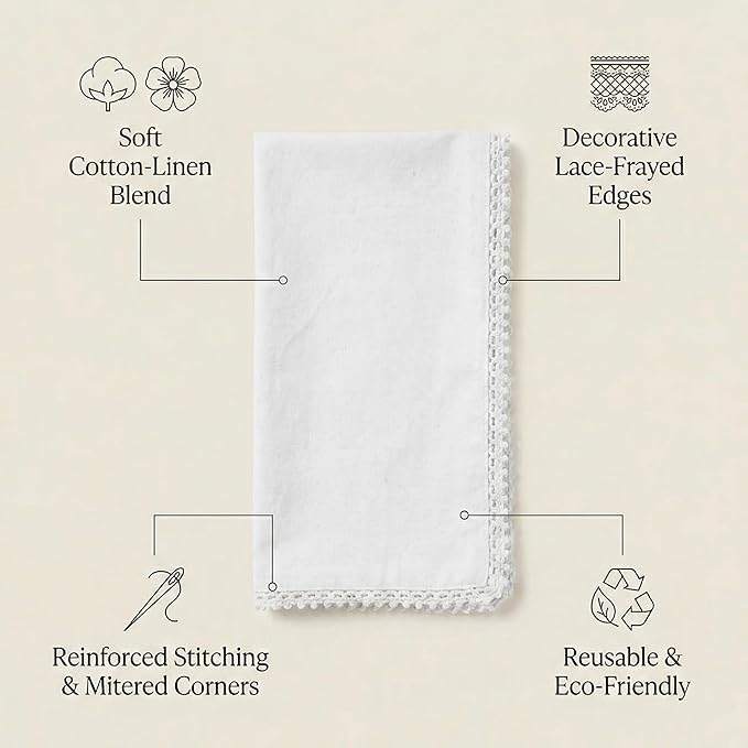 ACCENTHOME White Cloth Napkins Set of 12 18x18 inch Cotton Dinner Napkins - Washable Soft Premium Hotel Quality Reusable Perfect Table Napkins for Family Dinners, Weddings & Everyday Use