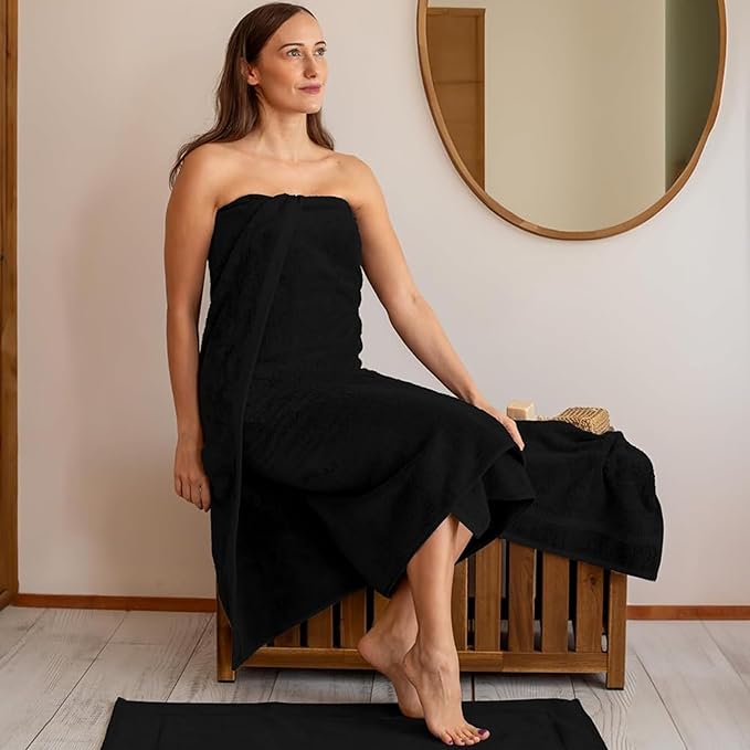 SALBAKOS 100% Turkish Cotton Extra Large Bath Sheet Towel Set of 2, 35x70 inch | Premium Quality | Hotel Collection Soft, Absorbent, Oversize Bath Towels | Made in Turkey (Black, 2 Bath Sheets)