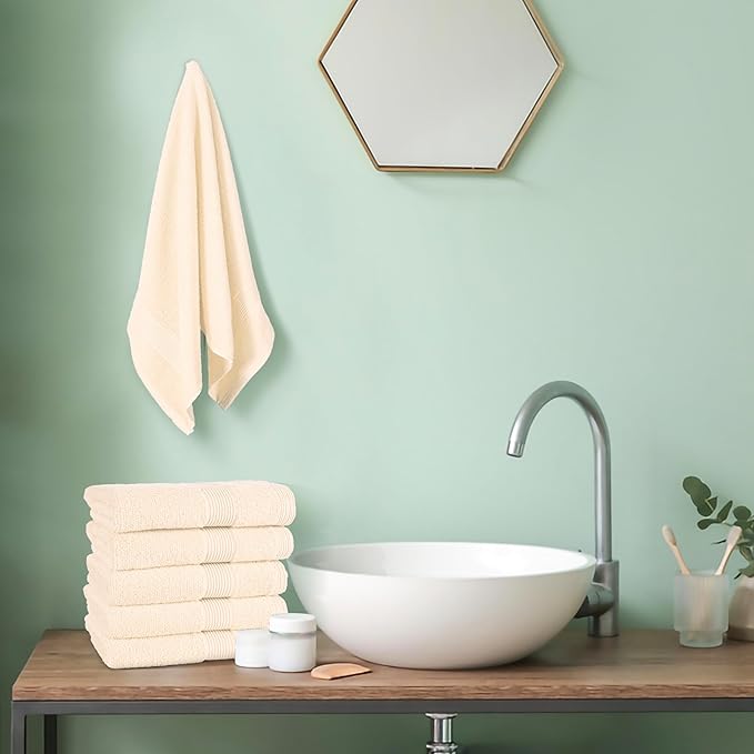 Belizzi Home Ultra Soft 6-Piece Hand Towel Set 16x28-100% Ringspun Cotton - Durable & Highly Absorbent Hand Towels - Ideal for use in Bathroom, Kitchen, Gym, Spa & General Cleaning - Ivory