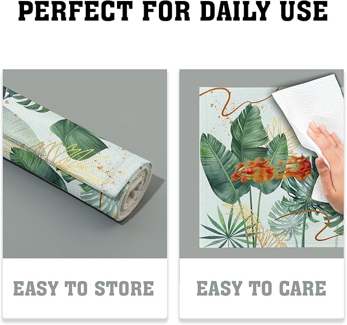 Palm Leaves Tropical Placemats Set of 4,12x18 Inch Boho Green Leaf Botanical Decor Seasonal Tablemat Non-Slip Washable Tabletop Mat for Indoor Outdoor Kitchen Dining Table