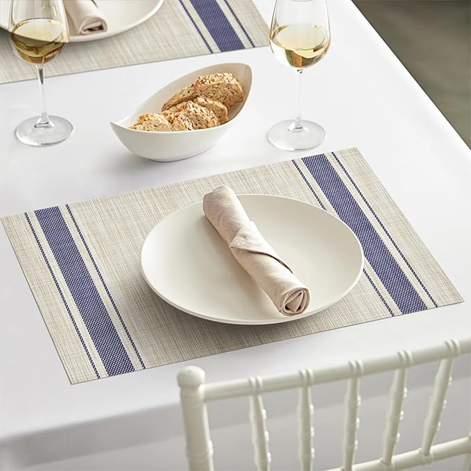 Niviy Beige Placemats Set of 6, 12x18 Inch Heat Resistant Non-Slip Washable Durable Table Mats for Holiday Party Kitchen Dining Room Decoration
