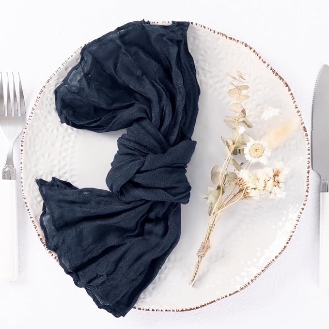DeZerlor 12 Pack Navy Blue Cheesecloth Napkins Spring Cloth Napkins Set of 12 Navy Dinner Napkins Bulk 21x21 Inches for Wedding Bridal Shower Baby Shower Parties