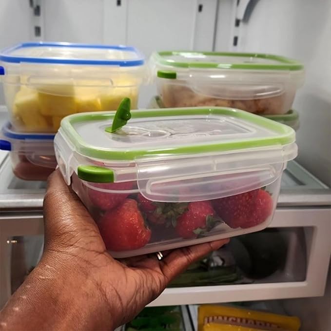 Sterilite Ultra-Seal 4.5 Cup Rectangle, Airtight Food Storage Container, Latching Lid, Microwave and Dishwasher Safe, Clear With Green Gasket, 24-Pack