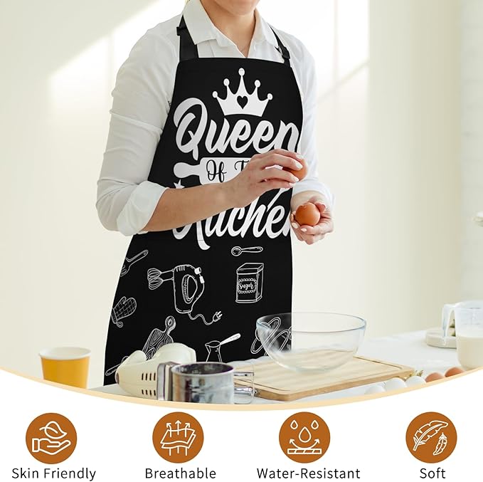 Apron with Pockets for Woman - Adjustable Kitchen Cooking Apron Chef Apron for Grilling BBQ Baking