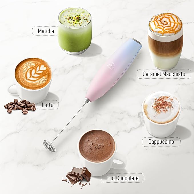 Zulay Kitchen Milk Frother Handheld Electric Whisk with AA Duracell Batteries – Durable Drink Mixer for Coffee, Lattes, Cappuccinos & More - Lavender