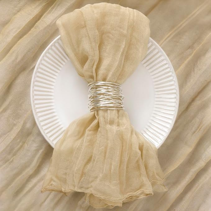 DeZerlor 20 Pack Champagne Cheesecloth Napkins Spring Cloth Napkins Set of 20 Champagne Dinner Napkins Bulk 21x21 Inches for Wedding Bridal Shower Baby Shower Parties