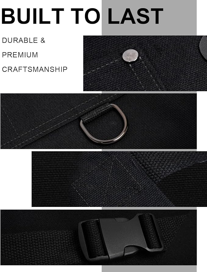 Heavy Duty Canvas Tool Aprons for Men: 6-Pocket, with Quick-Release Buckle, Ergonomic X-Cross Back, Adjustable Waist 28"–71", Mechanics Apron for Men, Ideal for Woodworking, Workshop, DIY & Carpentry