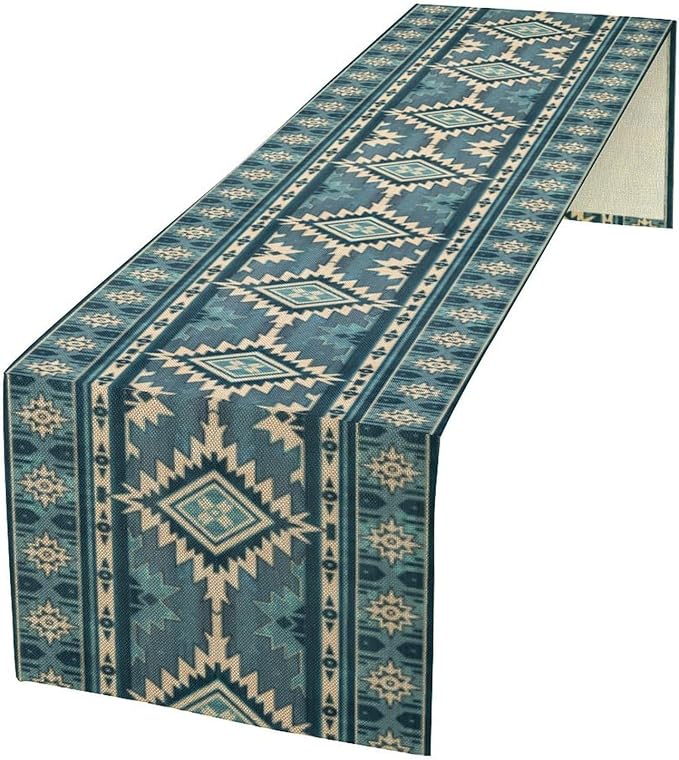 Aztec Table Runner, Western Countryside Native Tribal Art Printed Runner for Home Kitchen Dining Table Living Room Decor Fabric 1 Panel W13xL70in