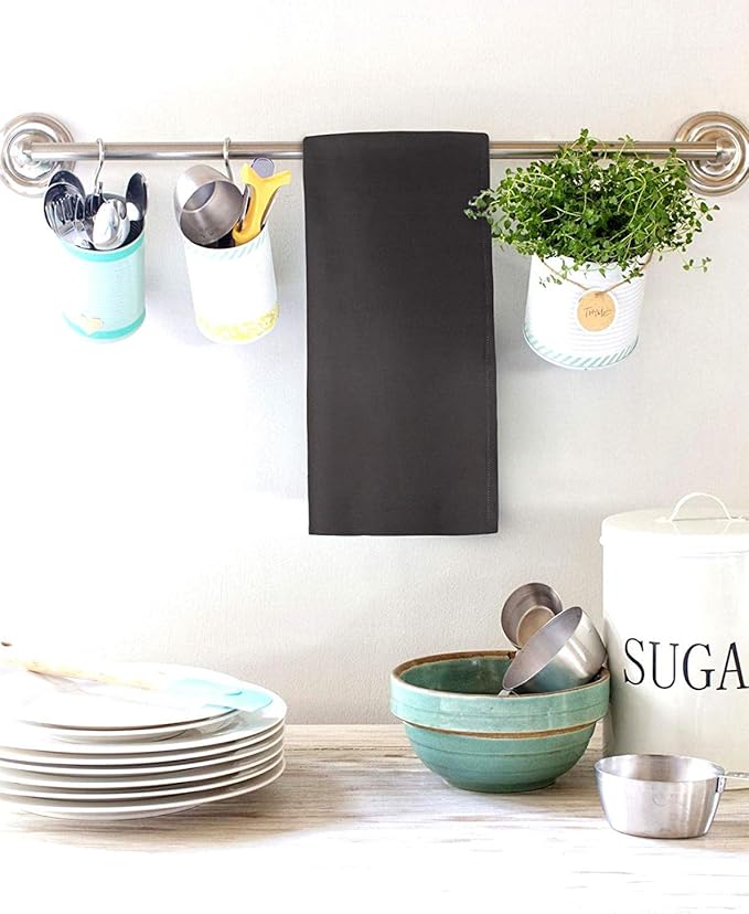Urban Villa Kitchen Towels 100% Cotton Gray Color Dish Cloths & Dish Towels for Kitchen with Hanging Loop Size 20x30 inches (Set of 6) Highly Absorbent Quick Drying Soft Premium Quality