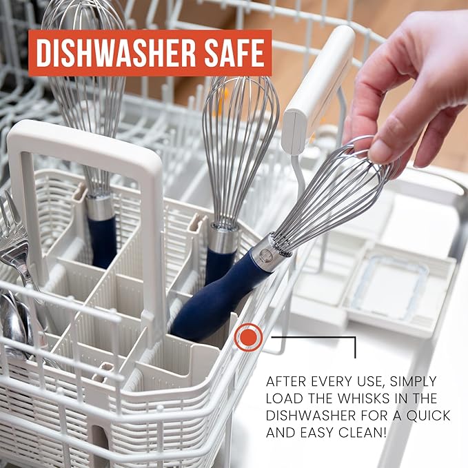 Chef Pomodoro 3-Piece Kitchen Whisk Set, Stainless Steel Whisks for Cooking, Wisk Kitchen Tool, Thick Wire Whisk Set, Wisking Tool for Cooking, Blending, Whisking, Beating and Stirring