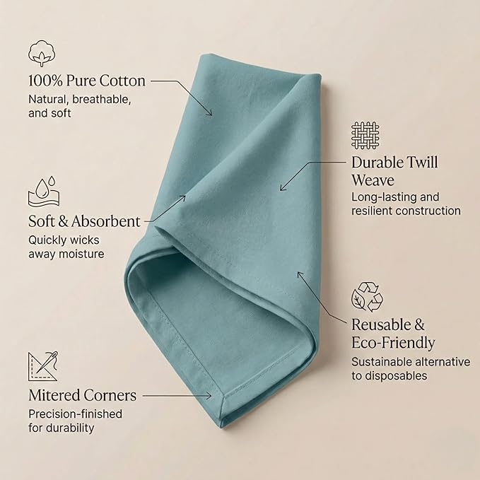 ACCENTHOME Accent Home 100% Cotton Napkins, Delicate Cloth Napkins for Dinners, Parties and Weddings，18 x 18 Inch Set of 12 - Blue