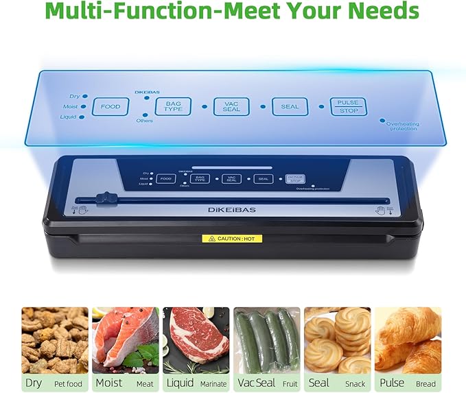 Vacuum Sealer Machine | Powerful 85kPa Suction | Bags and Cutter Included | Compact One-Touch Automatic Food Sealer with External Vacuum System | Preserve Freshness, Prevent Freezer Burn