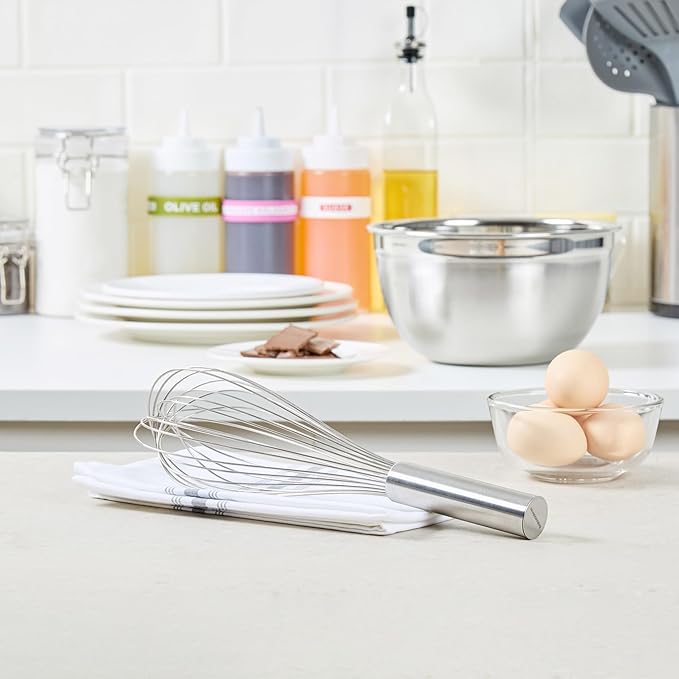 Met Lux 12 x 2.5 x 2.5 Inch Baking Whisk With Ergonomic Handle - Dishwashable Stainless Steel Whisk For Whipping Or Cooking