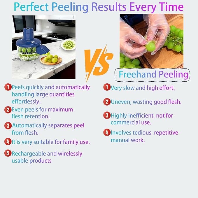 Automatic Grape Peeler Machine,Electric Peeling Skin Remover Tool for Small Fruits,Automatic Garlic & Cherry Tomato Peeler Skin Remover Tool for Grape,Efficient Peeling Kitchen Gadget for Home Use