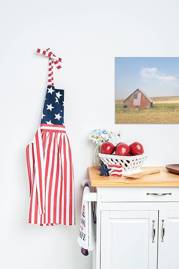 C&F Home American Flag Stars & Stripes 100% Cotton Cooking Baking Kitchen Apron w/Pockets All Seasons Summer Patriotic 4th of July USA Americana Adjustable Straps Costume Culinary Outfit Apparel