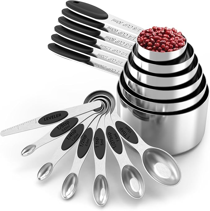 TILUCK magnetic measuring spoons set and measuring cups, stainless steel measuring cups, 6 double-sided stainless steel measuring spoons & 1 leveler (13)