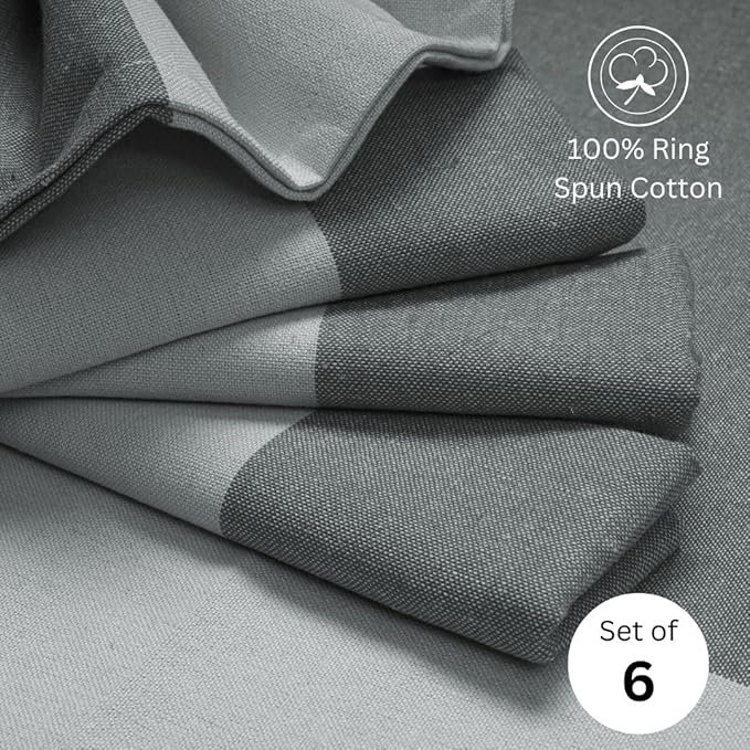 Cloth Dinner Napkins 100% Cotton Set of 6 - Soft Durable Reusable Table Napkins - for Dining Weddings Parties Holidays Easter and Everyday Use - 18x18 Inch Cloth Napkins Grey