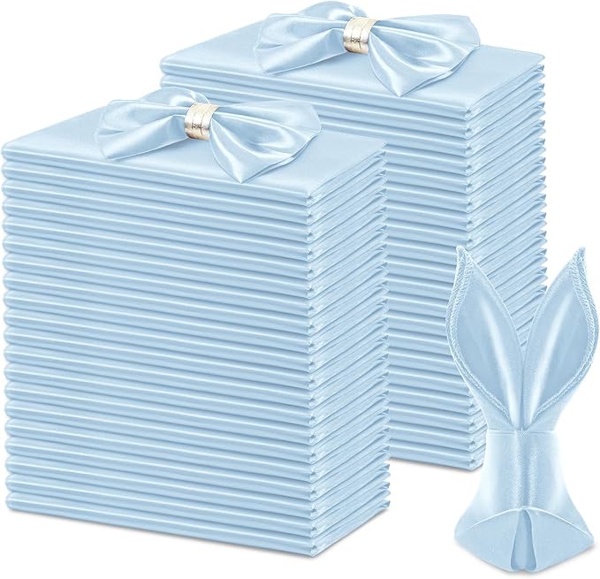 KKJIAF 50 Pack Light Blue Square Satin Napkins 17x17 Inch Soft Smooth Cloth Napkins，Silky Table Napkin for Wedding Banquet Party Decoration