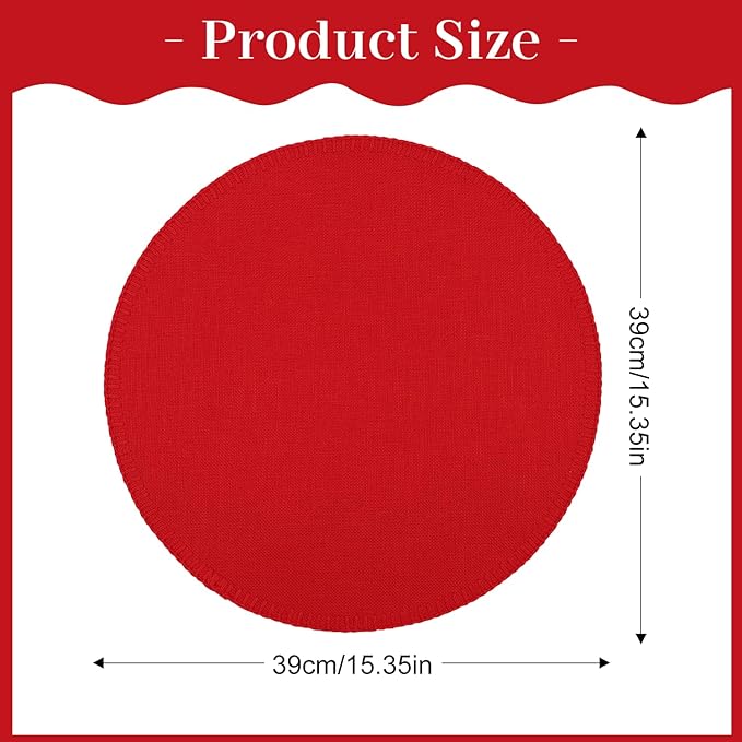 Round Placemats Set of 6, 15 Inch Linen Fabric Table Placemats, Heat Resistant, Wrinkle Free Washable Placemats Kitchen Place Mats Set of 6 for Dining Table Party Table (Red, 6)