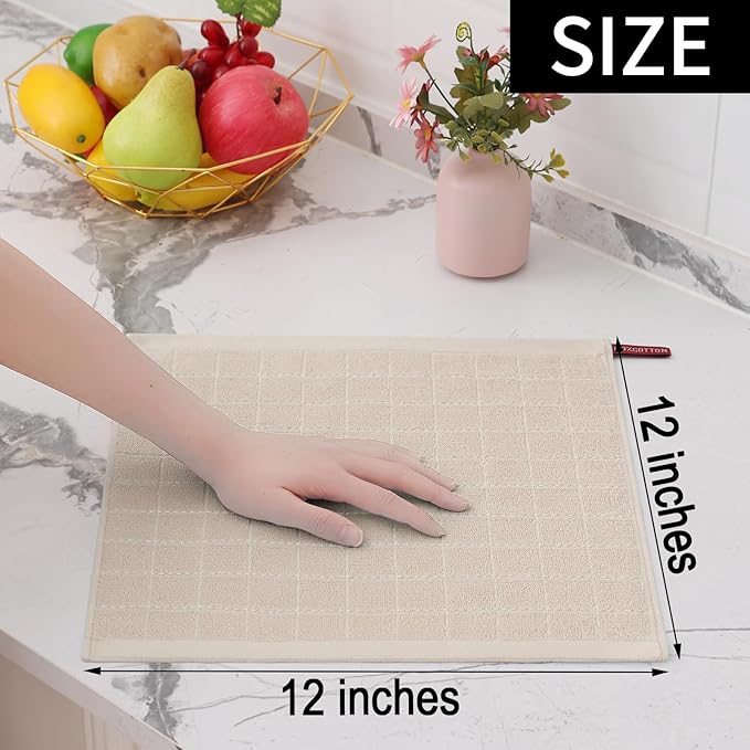 Homaxy 100% Cotton Terry Kitchen Dish Cloths, Ultra Soft and Absorbent Dish Towels for Kitchen, Suitable for Drying and Washing Dishes, 4 Pack, 12 x 12 Inches, Beige