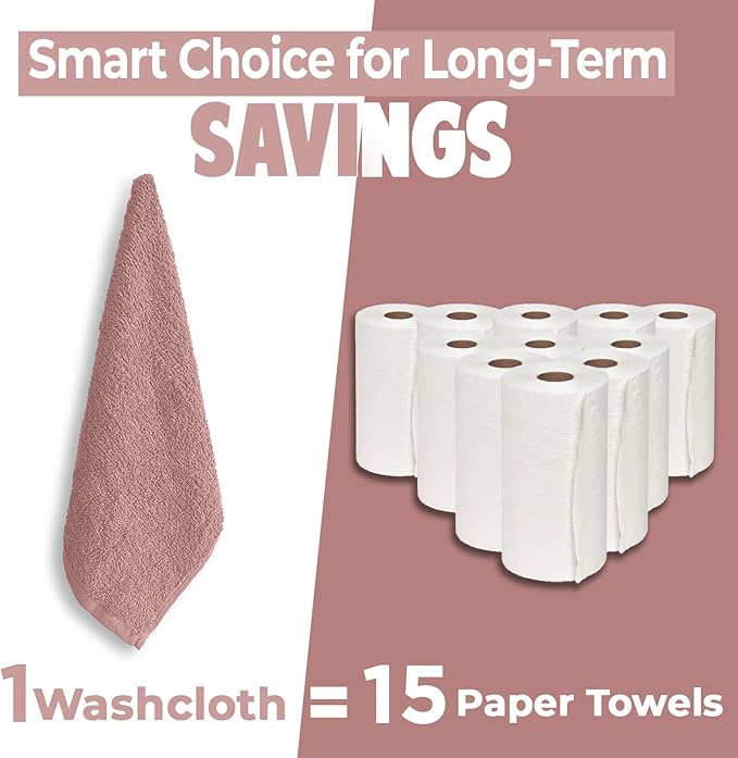DAN RIVER 12 Pack Wash Cloths for Showering [12x12] - 100% Cotton Washcloths Premium Quality Flannel Face Cloths for Bathroom, Highly Absorbent and Soft Feel Wash Clothes, Dusty Pink