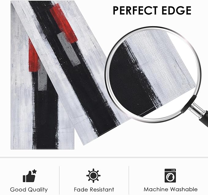 Emvency Black and White Table Runner, Modern Grey Red Art Painting for Kitchen Coffee Table Family Dinners Holiday Parties Wedding Events Decor(13x72 inch)