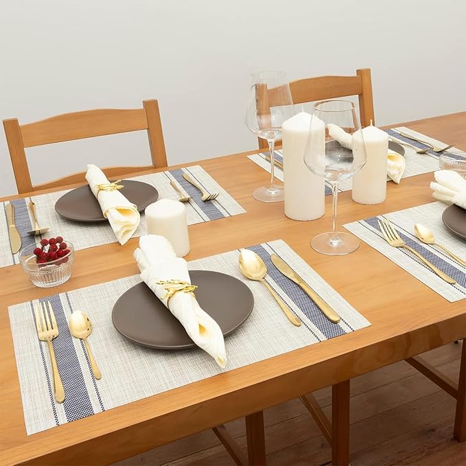 Niviy Beige Placemats Set of 6, 12x18 Inch Heat Resistant Non-Slip Washable Durable Table Mats for Holiday Party Kitchen Dining Room Decoration