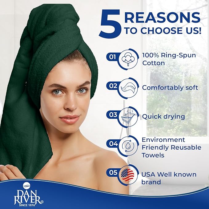 DAN RIVER 8 PC Decorative Luxury Bath Towels for Bathroom, 2 Bath, 2 Hand, and 4 Wash Cloths, 600 GSM 100% Ring Spun Cotton Towel Set, Highly Absorbent, Gym, Hotel, and Spa, Red & Green Combo