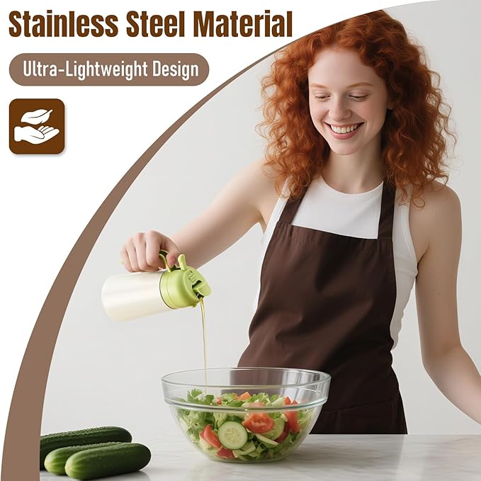Baalaka Oil Sprayer for Cooking, Olive Oil Dispenser Bottle for Kitchen, 2 in 1 oil dispenser and oil sprayer, Stainless Steel Oil Bottles for Kitchen, Air Fryer BBQ Salad Baking (Green 16oz/470 ml)