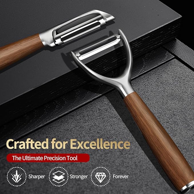 Premium 304 Stainless Steel Y-Shaped Potato Peelers with Ultra Sharp Blades, Heavy-Duty Fruit Peeler with Comfort Real Wood Handle, 10X Durable Vegetable Peeler, No Rust