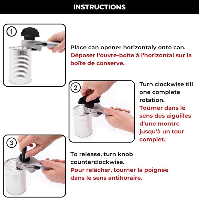 Starfrit Securimax Auto Can Opener - Patented Safe Edge Technology with Lid Lifter - Leaves No Sharp Edges on Lid & Can - Heavy Duty Non-Slip Knob - Grey