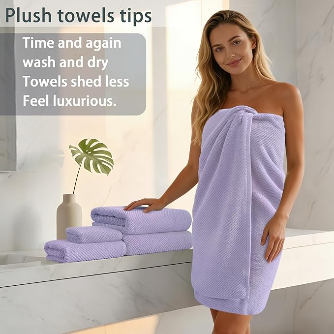 VOOVA & MOVAS Purple Bath Towels Set of 4, Large 30" x 56" - 100% Cotton | Quick Dry | Light Weight | Thick | Soft | Absorbent, Quick Dry Towels for Showering, Luxury Towel Gift Set, Lilac