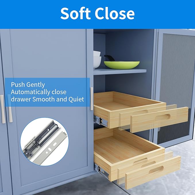 Pull Out Cabinet Organizer Upgrade, 15” W x 21” D Soft Close Slide Out Wood Drawer Storage Shelves for Kitchen, Base Cabinet Organization for Pantry, Finished, Heavy-Duty, Bottom & Side Assembly