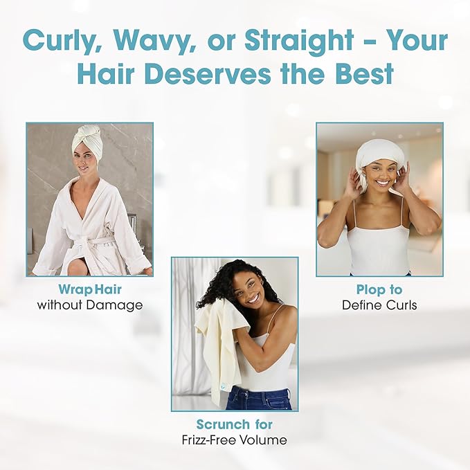 Hair RePear The Ultimate Hair Towel – Standard 21" x 44" Cotton Hair Towel for Wet Hair, Anti-Frizz Microfiber Alternative, Reduces Breakage, Gentle Fast Drying, No-Slip Fit Natural Greige