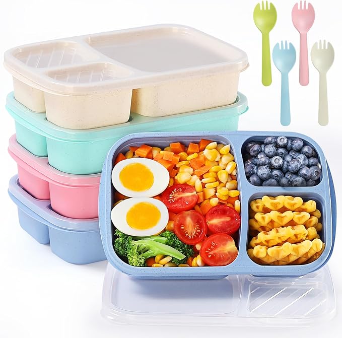 Bento Box Lunch Container for Adults & Kids, Leak-Proof Lunch Box with Compartments, BPA-Free Food Grade, Microwave Dishwasher Safe, Reusable Meal Prep Container for Work, School, Picnic, Travel