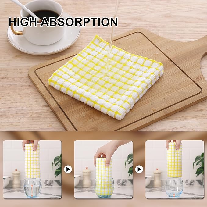 Kitinjoy Cotton 12 Pack Terry Kitchen Towels, 16 x 25 Inches Super Soft and Absorbent Dish Towels, Quick Drying Hand Towels for Kitchen Drying, Yellow