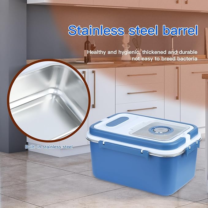 YXQ Rice Sorage Container Bin 20 lbs Stainless Steel Flour Storage Containers with Lid Rice Grain Kitchen Bucket Airtight Canister for Cereals Flour Sugar Tea Milk Wine Ice, Dry/Wet Food,Blue