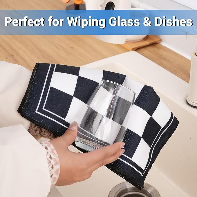 YUA Microfiber Cleaning Cloth 12 Pack,Microfiber Towels Cleaning,Microfiber Towels for Cars,Absorbent Dish Washing Cloth,Reusable Cleaning Cloths Lint Free (Black White Checker)
