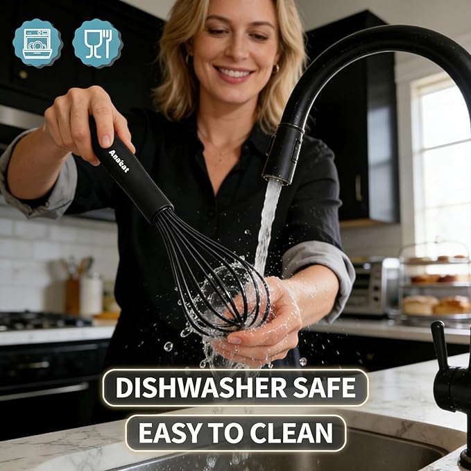 Anaeat Silicone Balloon Whisk, Perfect for Non-Stick Cookware, Milk and Egg Beater Blender, Heat Resistant Kitchen Whisks for Whisking, Cooking, Baking, Beating, Frothing & Stirring (Multicolor)
