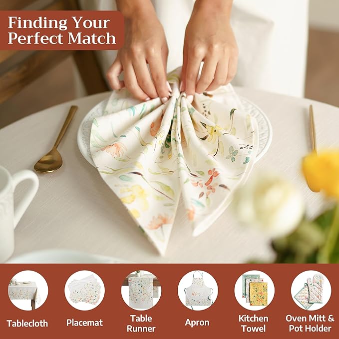 Maison d' Hermine Cloth Napkins Set of 4 100% Cotton Everyday Reusable Square Napkins Cloth Washable, Dinner, Party, Wedding, Restaurant, Spring/Summer (Colmar, 20" x 20")