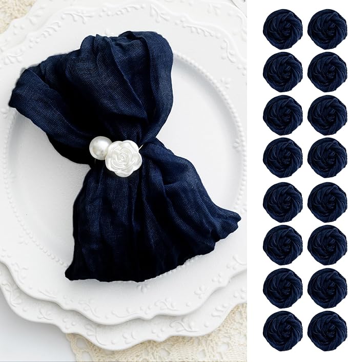 100 Pack Navy Blue Cheesecloth Napkins Washable Set of 100 Navy Blue Cloth Napkins 21x21 Inches Rustic Boho Cotton Gauze Dinner Table Napkins for Wedding Bridal Baby Shower Summer Party Table Decor