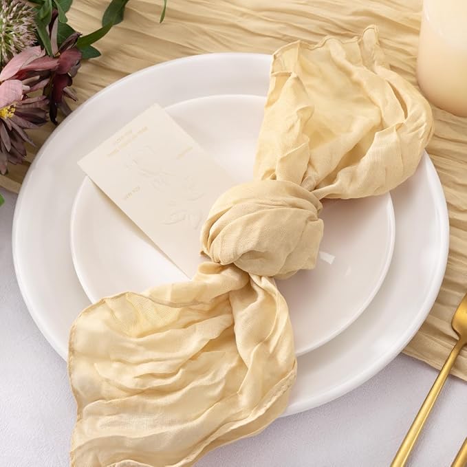 20 Pack Champagne Cheesecloth Napkins Washable Spring Summer Cloth Napkins Set of 20 Bulk 21x21 Inches Table Napkins for Wedding Baby Bridal Shower Birthday Dinner Party Decor