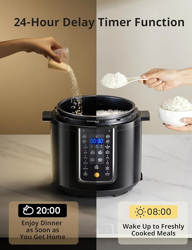 COMFEE’ 12-in-1 Electric Pressure Cooker, Instant Multi, Non-Stick Pot, Yogurt Maker, Rice Cooker, Slow, Sauté Steamer, Pressure Cooker 6 Quart Black