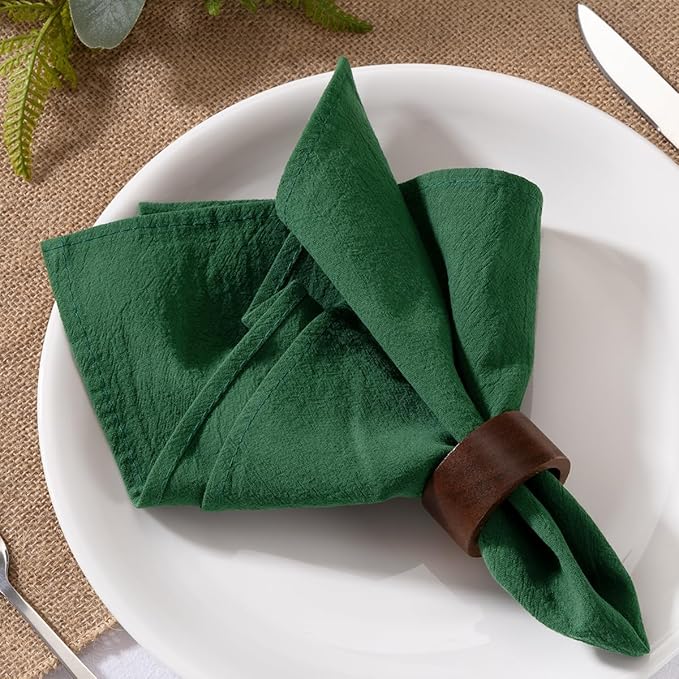 MLMW Christmas Cloth Napkins Set of 8 Emerald Green Linen Cotton Spring Easter Napkins Cloth Bulk Washable Dinner Napkins 16"×16" for Wedding Party Baby Bridal Shower Birthday Table Decor