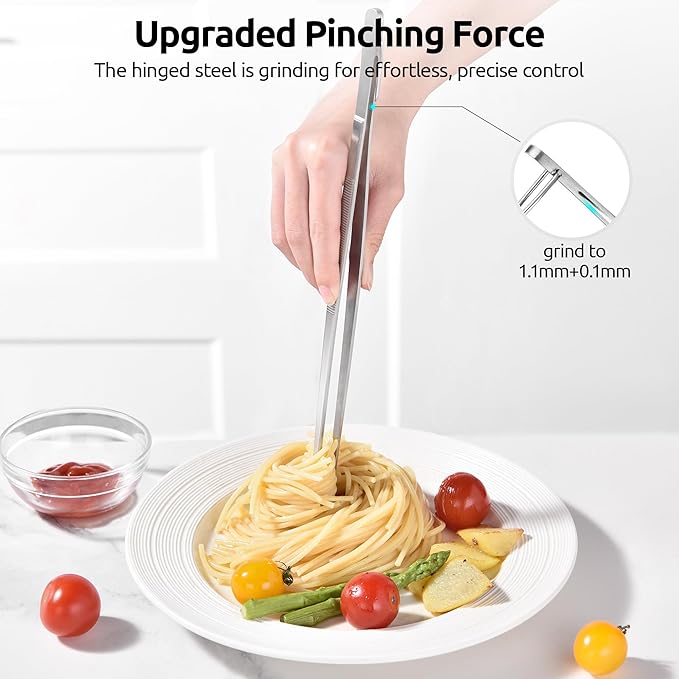 U-Taste 12" Kitchen Cooking Tweezer Set: 18/8 Stainless Steel Food-Grade Metal Food Tong, Flexible Pinching, Seamless-Welding, Sturdy and Non-Slip for Serving, Grilling, Frying (Round & Pointed Tip)