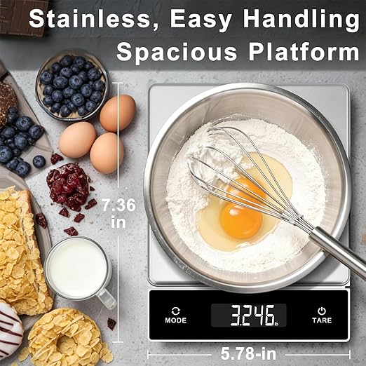 THINKSCALE Food Scale, Detachable Cordless Display, 11lb/5kg Digital Kitchen Scale with Magnetic Pull-Out Screen, 0.01oz/1g Precision, USB Rechargeable, 6 Units for Baking Keto Prep