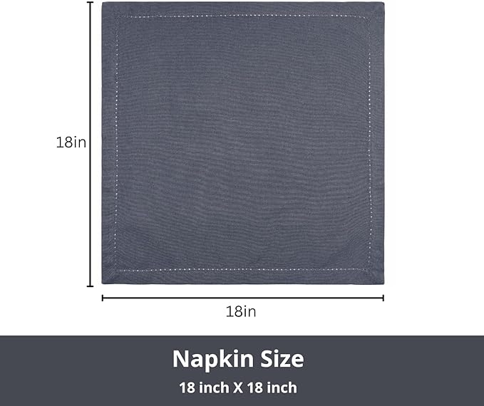 PurpleEssences Set of 12 Hemstitch Cloth Dinner Napkins 100% Cotton - Soft Durable Washable - Ideal for Wedding Spring Easter Summer - Perfect Everyday Use Table Linen 18x18 - Dark Gray