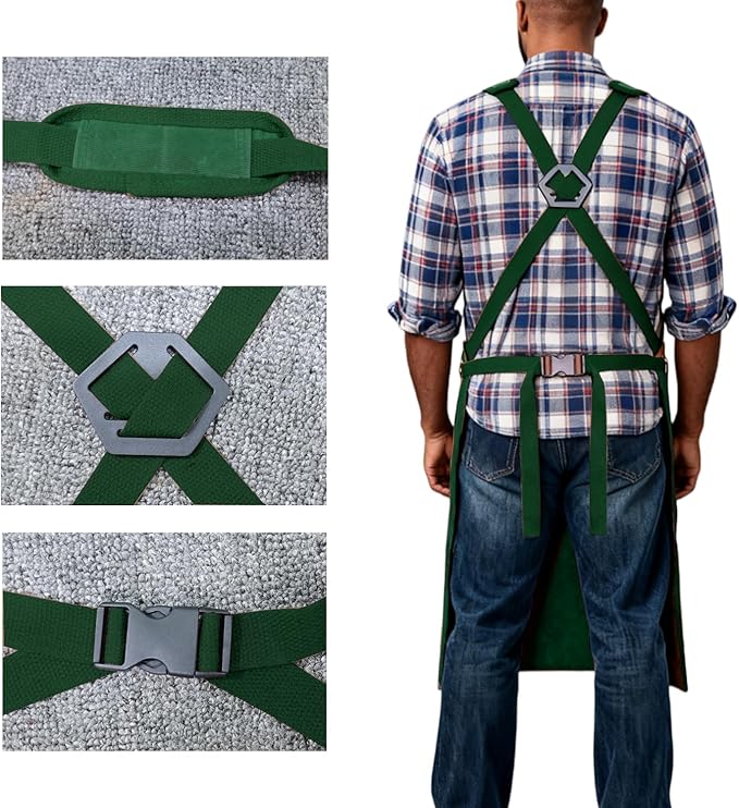 20-Pocket Heavy-Duty Waxed Canvas Work Apron – Fully Adjustable, Vintage Style Tool Organizer